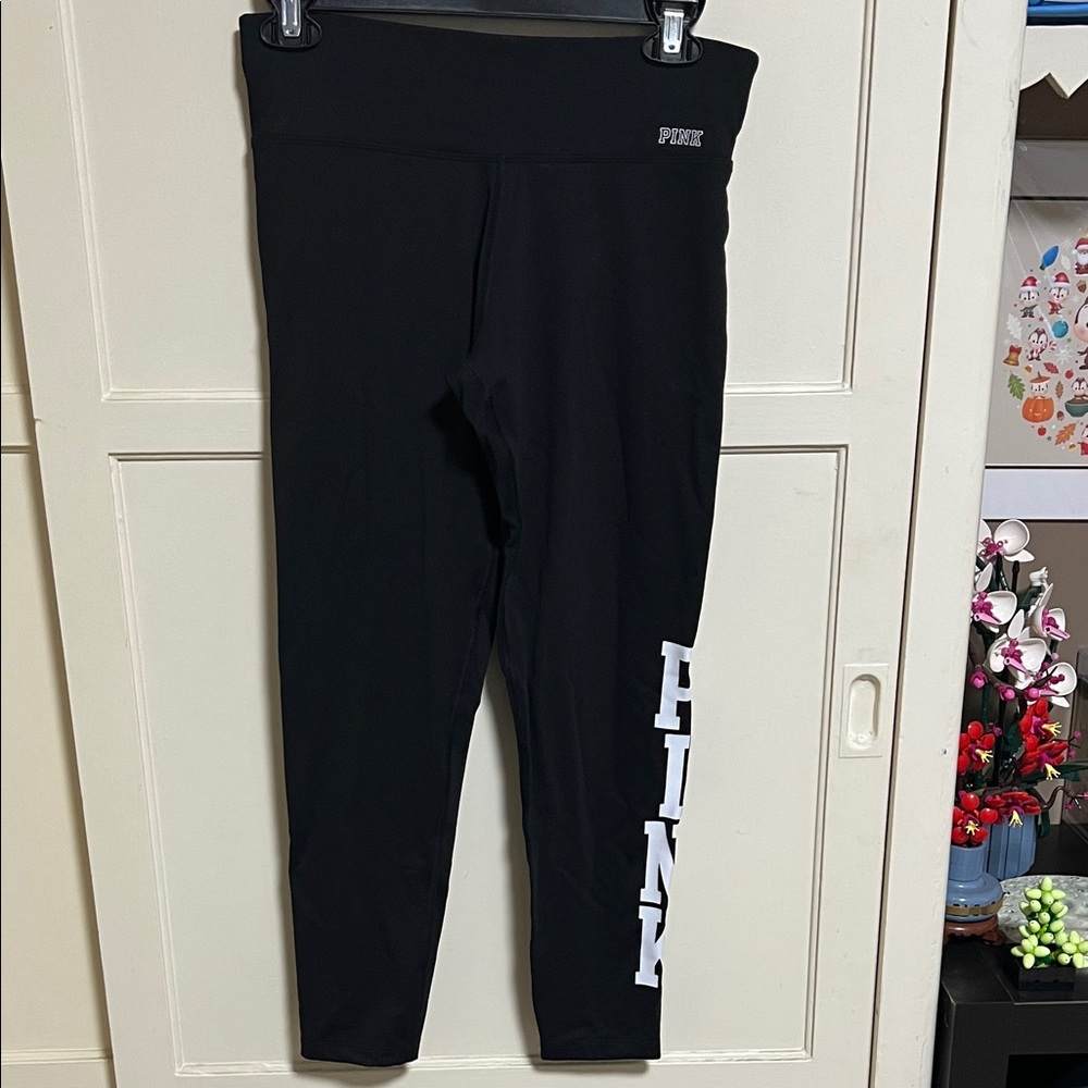 PINK Victoria's Secret Black Leggings with White Logo